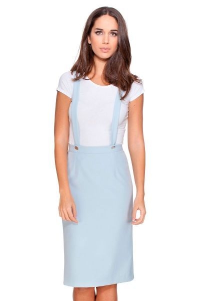Falda corta tipo lápiz en color azul pastel con tirantes regulables de rocknrom online