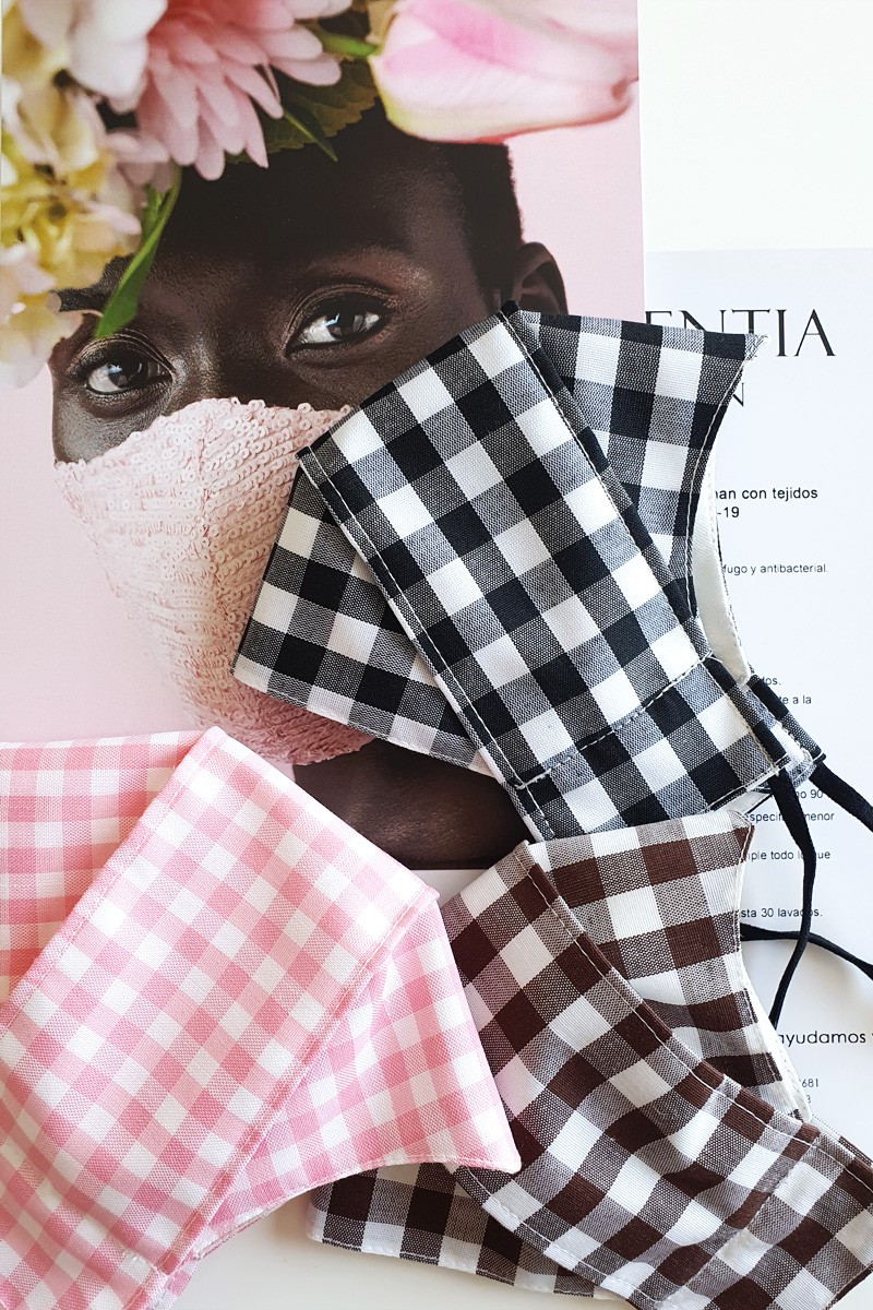 pack de 3 mascarillas de cuadro vichy de mujer reutilizables y lavables para verano