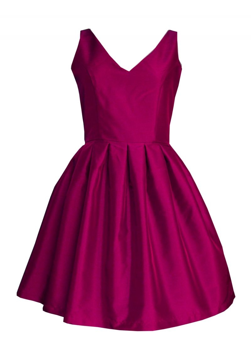 vestido corto de fiesta rosa frambuesa de vuelo falda con volumen y escote espalda con lazo invitada boda de arimoka para apparentia