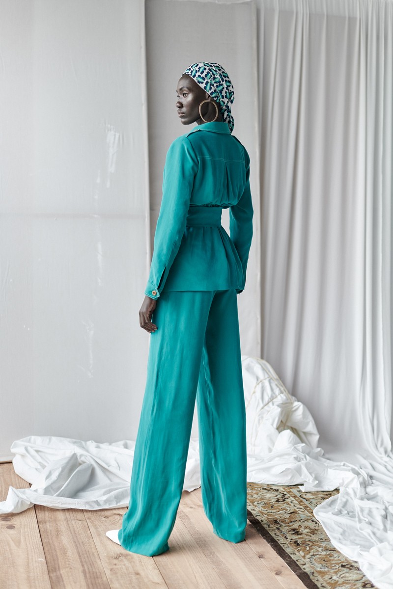 traje de chaqueta sahariana y pantalon color verde agua para fiesta, boda, evento de apparentia