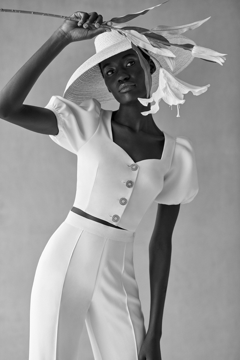 Top joya blanco con manga abullonado para novia civil o invitada fiesta