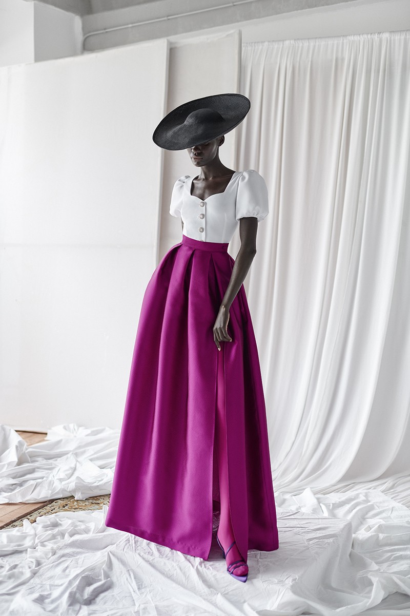 falda larga de fiesta para invitadas boda otoño invierno en color buganvilla