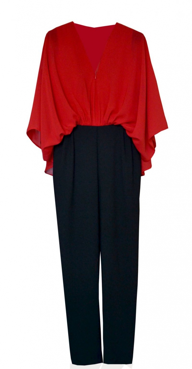 jumpsuit mono de vestir rojo con volante para boda arimoka