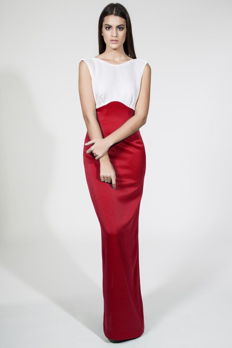 Vestido de fiesta largo bicolor cuerpo blanco y espalda descubierta invitadas boda daluna apparentia verde