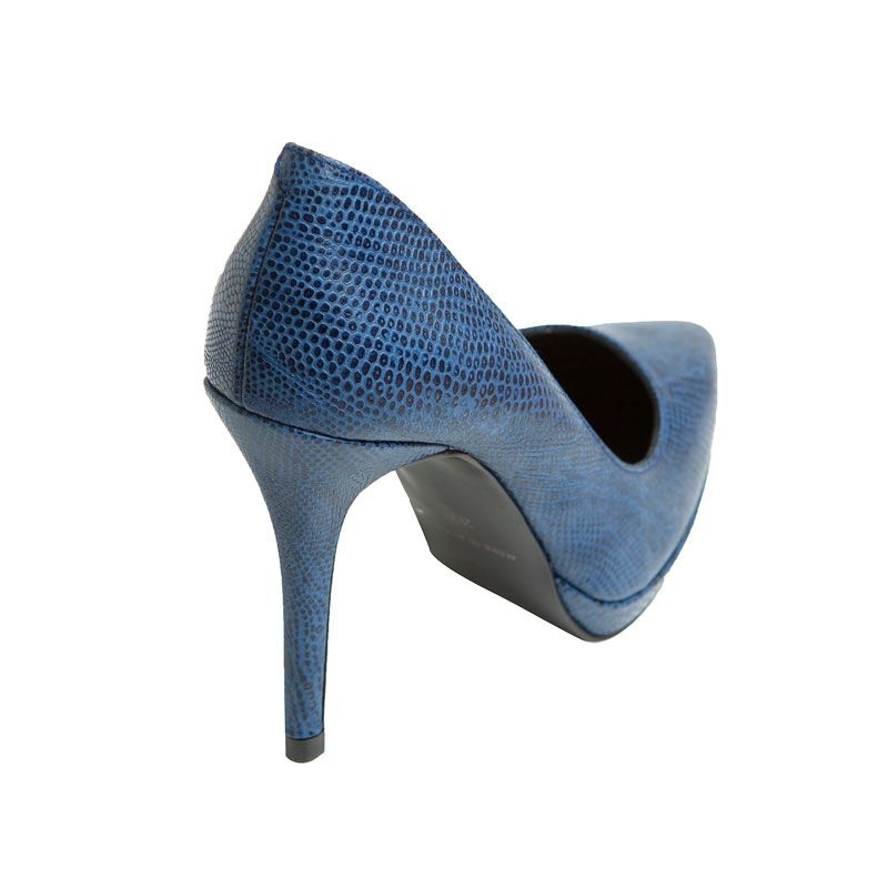 Stilleto zapato de salon piel boa azul con plataforma mas34