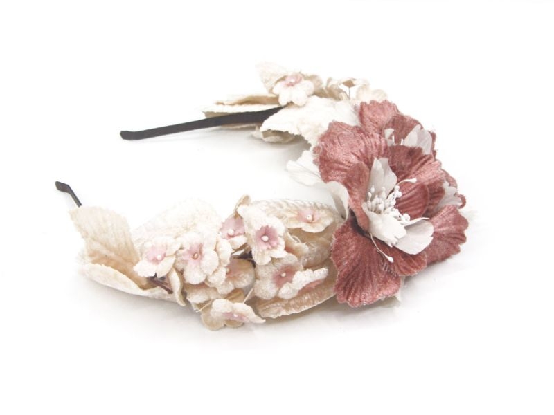 Corona Diadema de flores rosas y nude para invitadas boda fiesta
