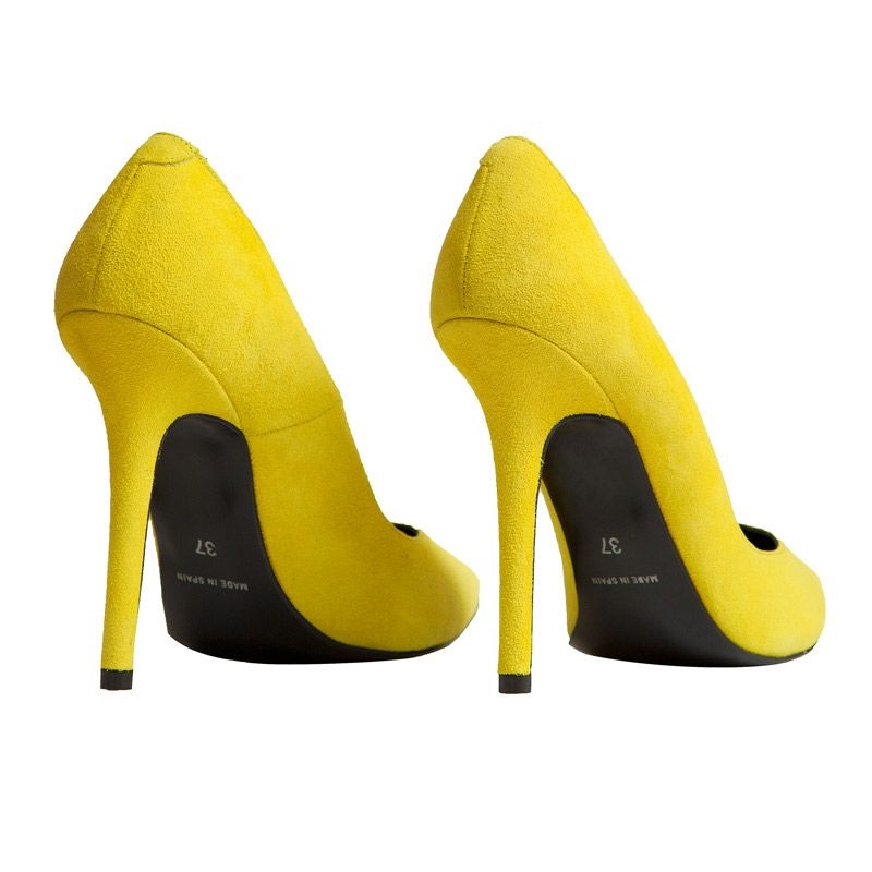 Zapatos salon stiletto de ante en color fluor amarillo de 10,5 cm de mas34
