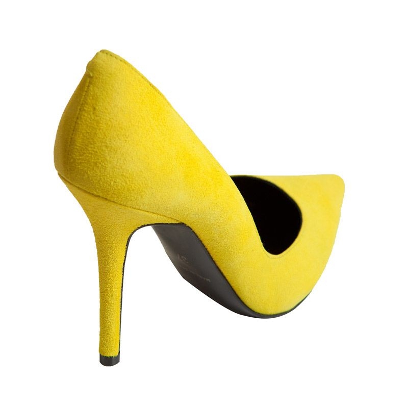 Zapatos salon stiletto de ante en color fluor amarillo de 10,5 cm de mas34
