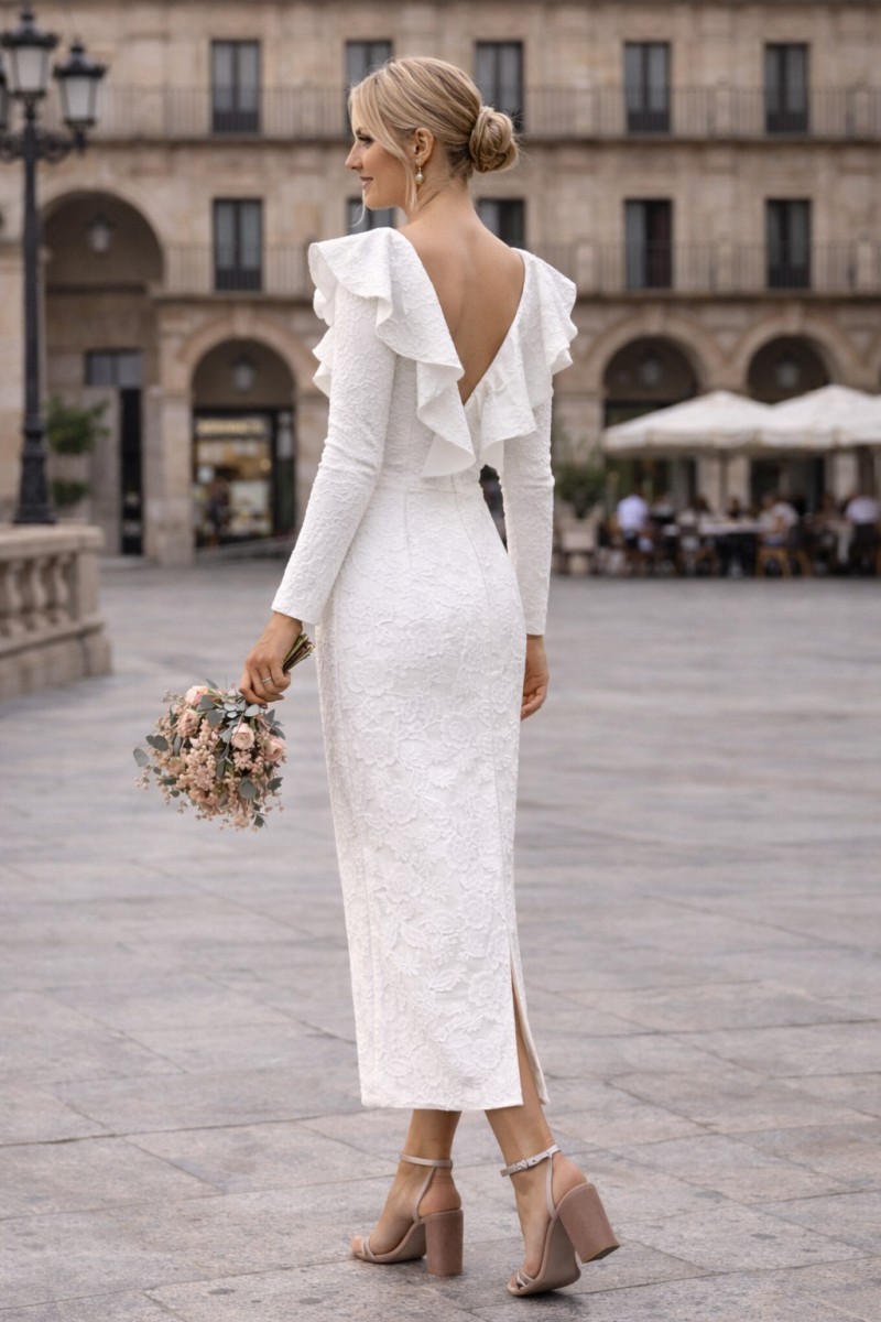 comprar-online-precioso-vestido-blanco-para-mama-de-bautizo-comunion-largo-midi-maga-larga-y-volantes-brocado