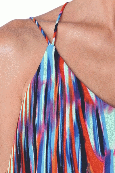 vestido largo para una fiesta en verano con estampado de muchos colores y de tirantes de Q2 