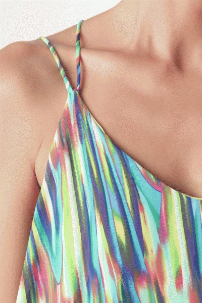 comprar vestido largo para fiesta de verano con estampado multicolor tirantes finos y escote en pico de Q2