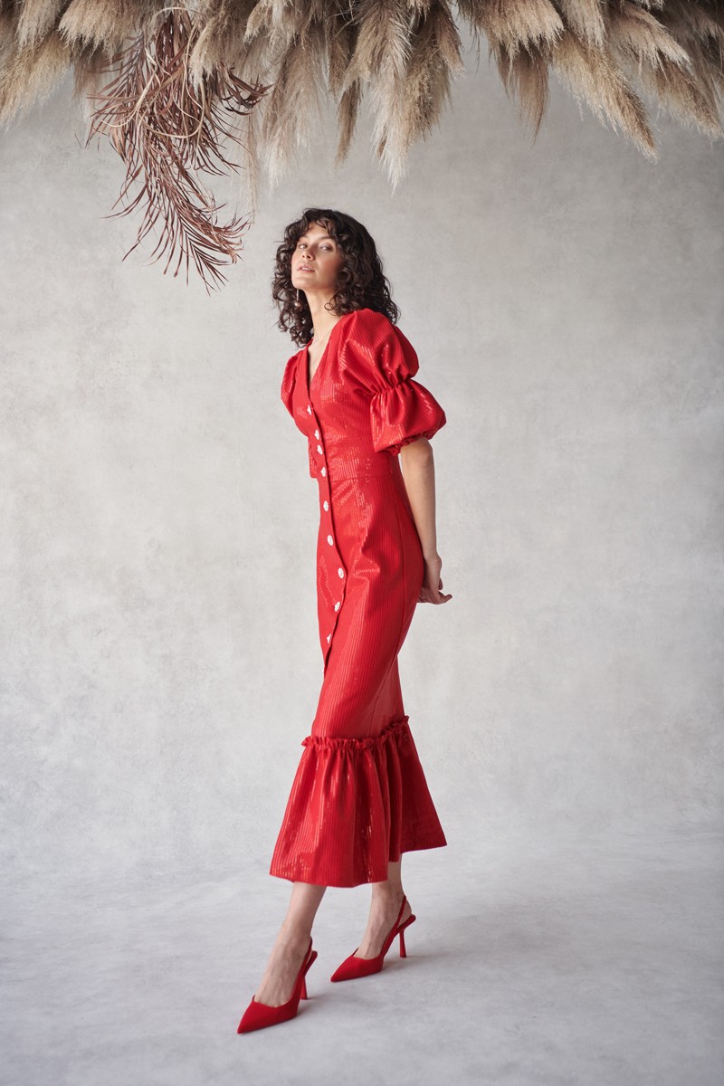 vestido joya de lentejuelas rojo con falda con volante para invitadas boda comprar online