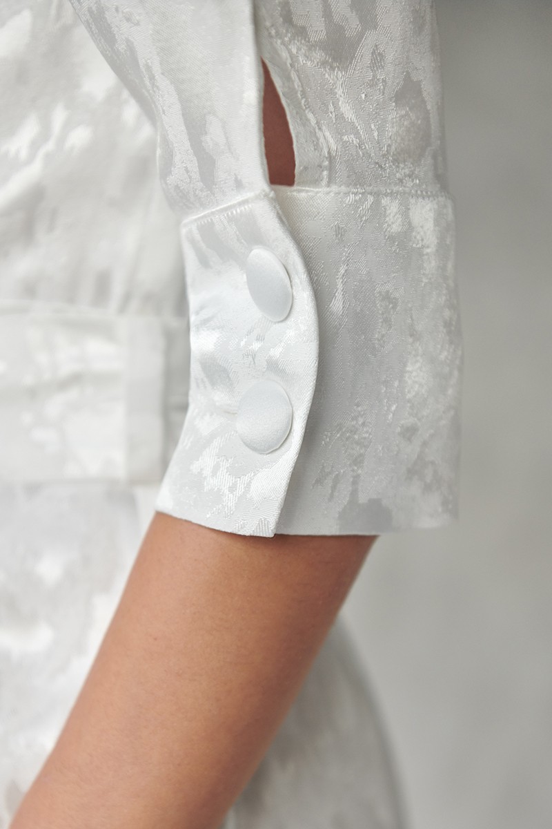 Vestido novia civil cruzado blanco con manga abullonada comprar online