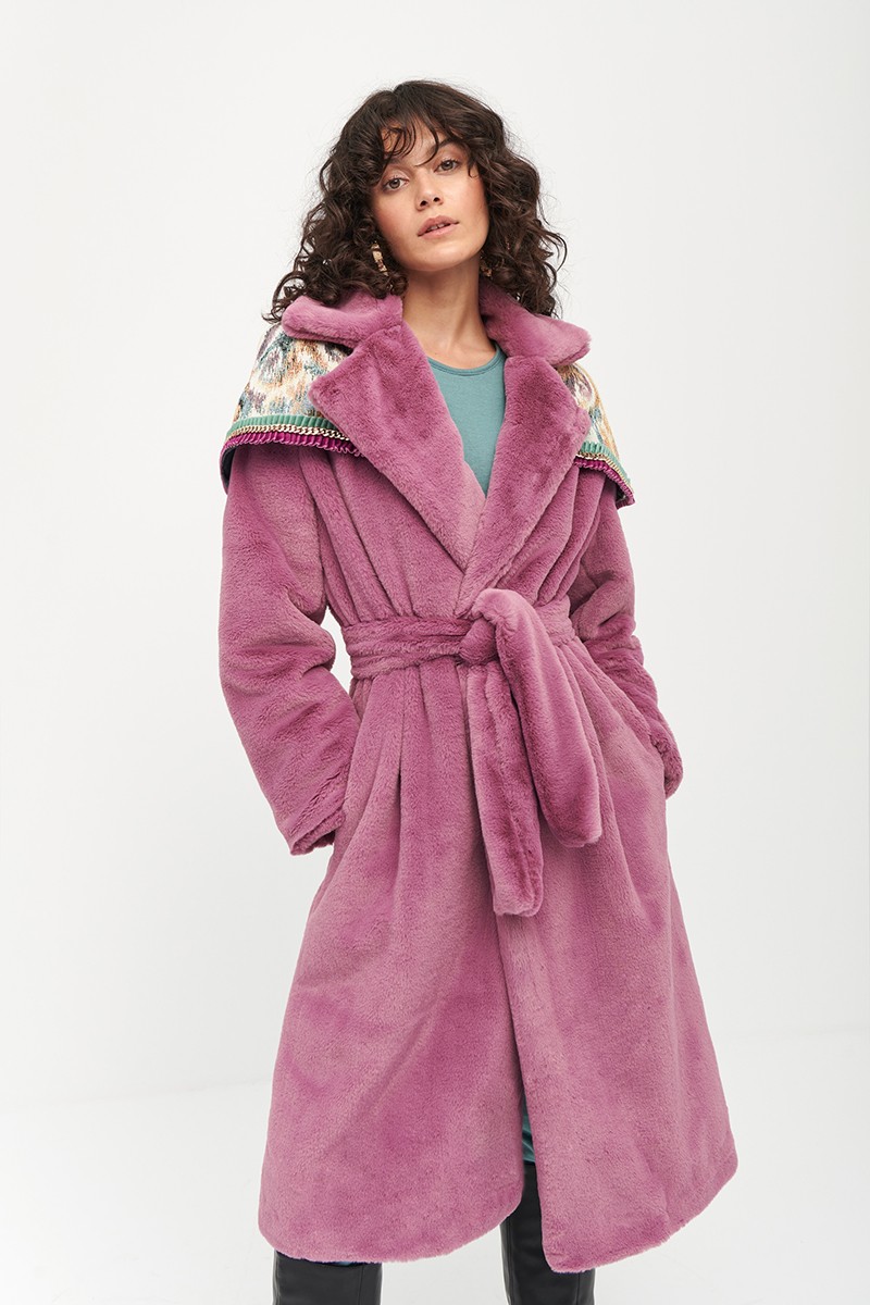 abrigo de pelo sintetico lila con capa desmontable online