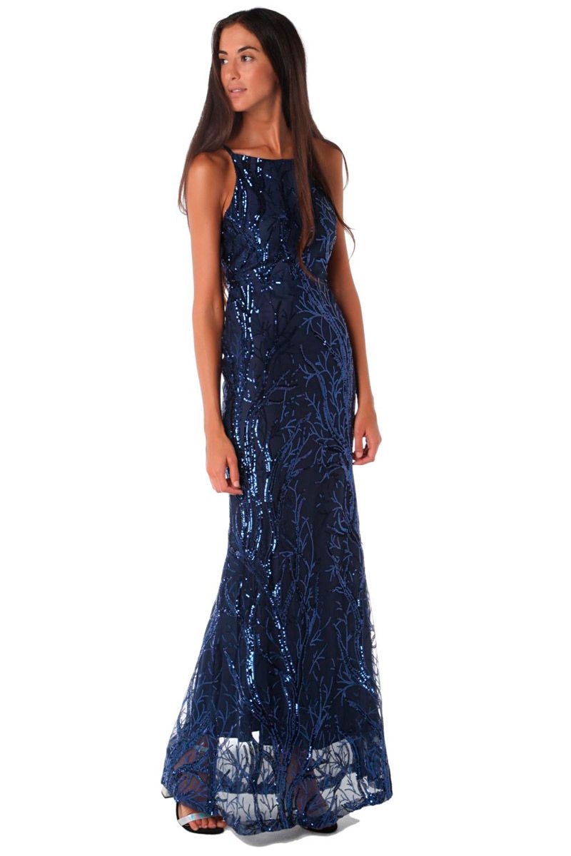 comprar vestido azul largo de fiesta de lentejuelas corte sirena de q2 en apparentia