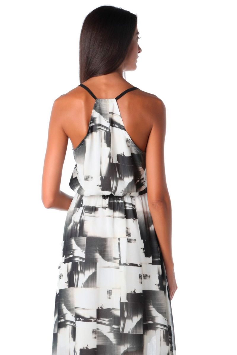 vestido blanco y negro largo con tejido ligero y fino de q2 en apparentia