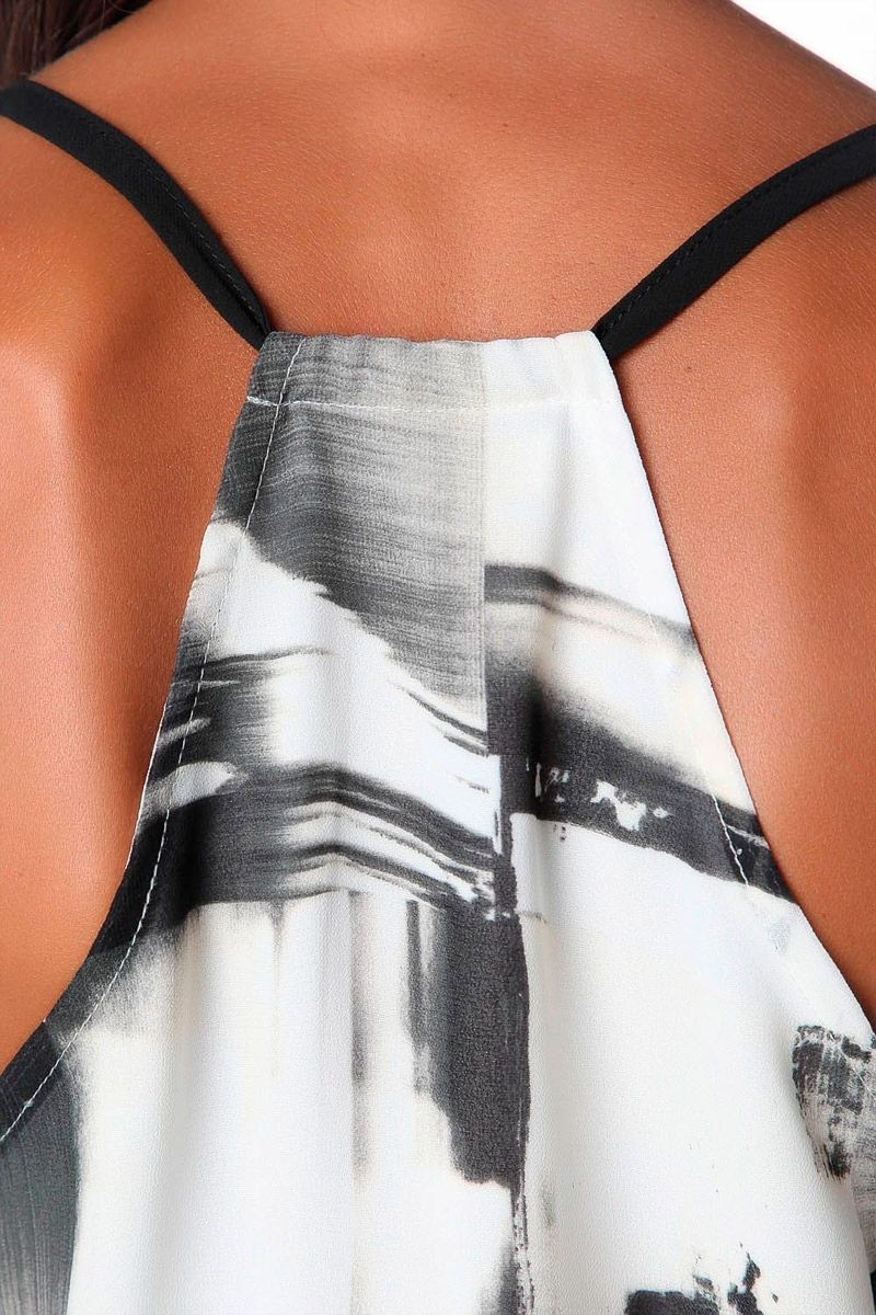 comprar vestido largo blanco y negro de estampado abstracto escote en v tirantes finos y talle a la cintura para ocasiones especiales de q2 en apparentia
