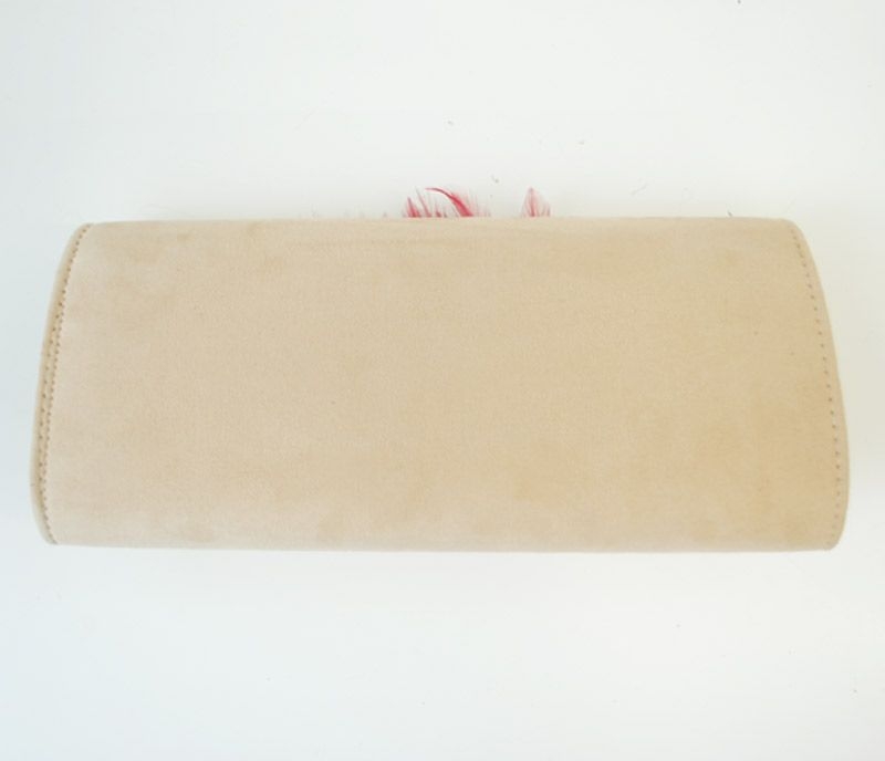 comprar bolso de mano de fiesta beige y granate con plumas y flores para bodas fiestas eventos coctel de apparentia