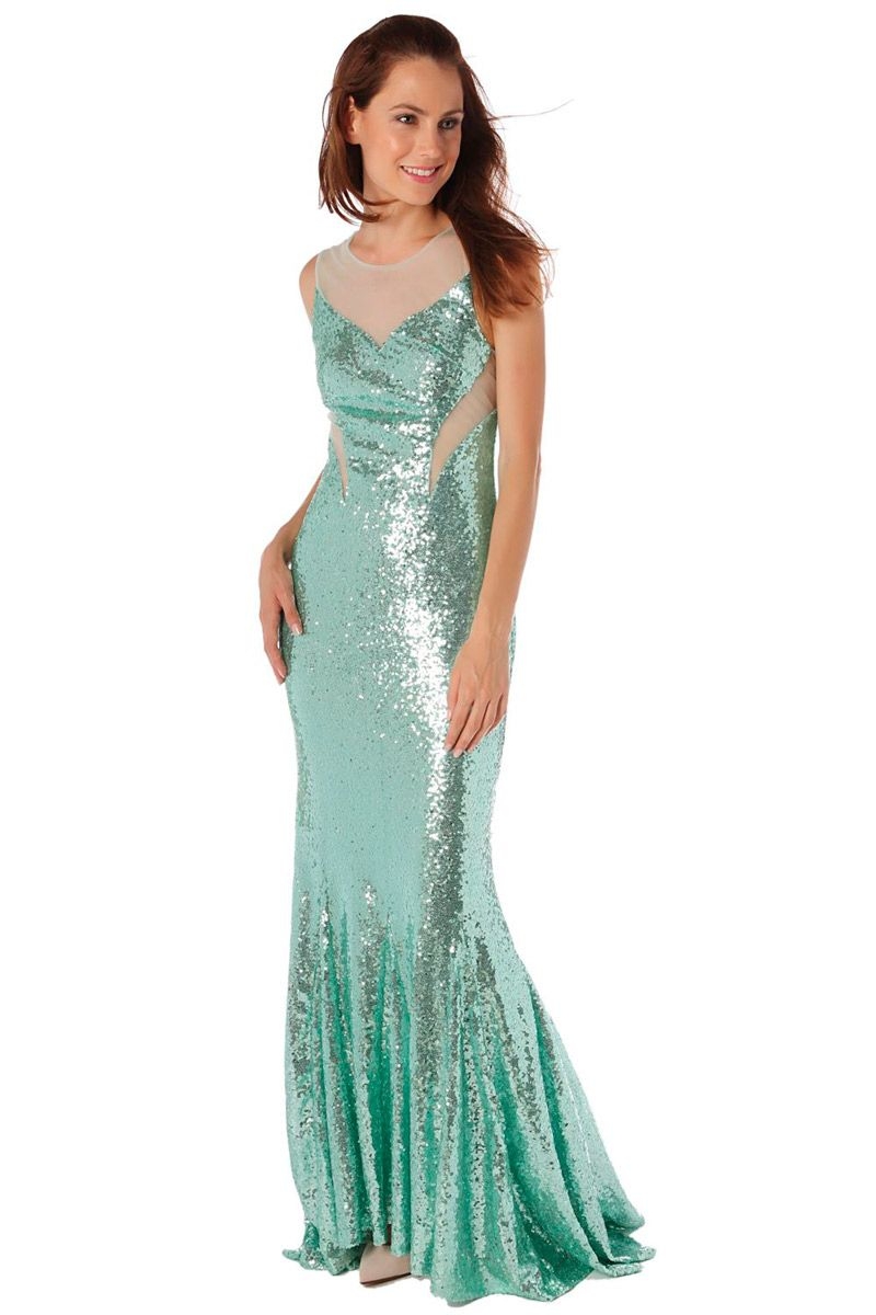vestido de lentejuelas verde largo de q2 en apparentia