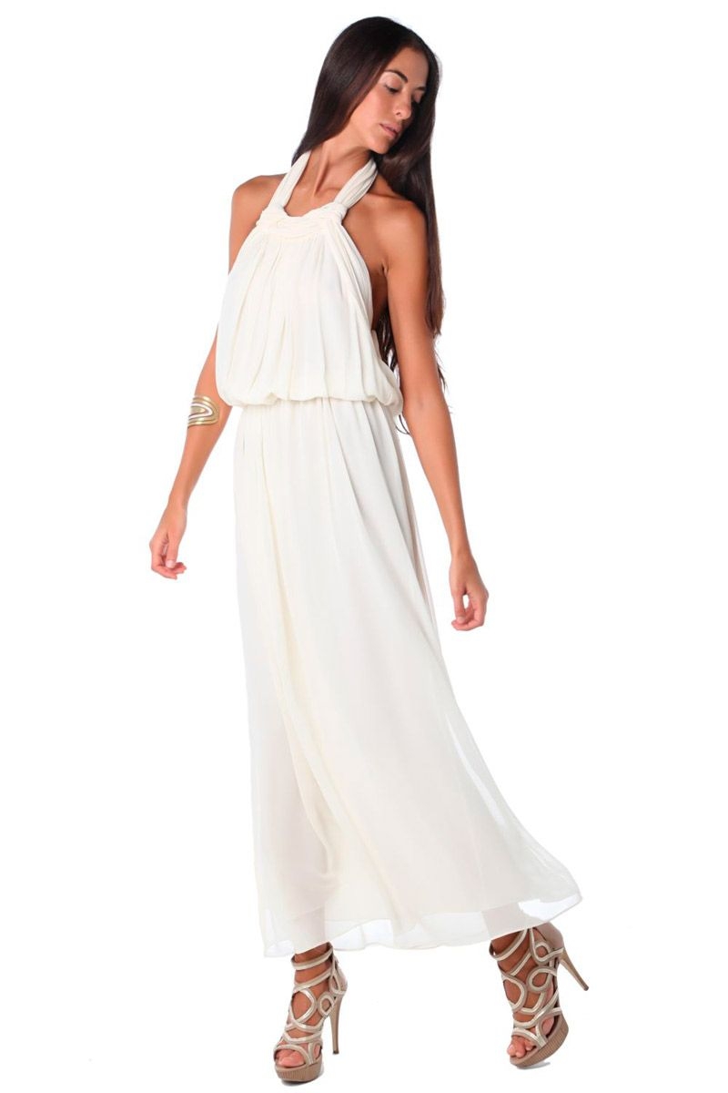 vestido largo de fiesta blanco crema con espalda descubierta de q2 en apparentia