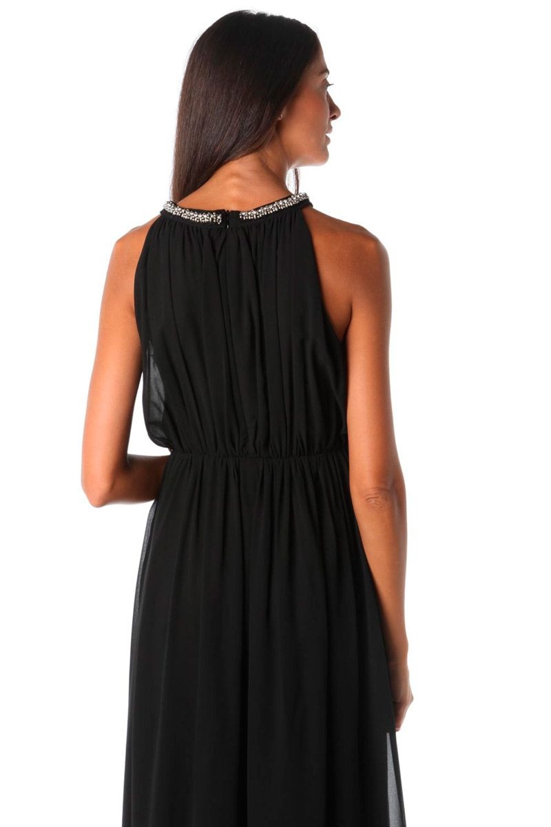 comprar vestido negro con adorno de pedreria talle alto para eventos fiestas y ocasiones especiales de q2 en apparentia