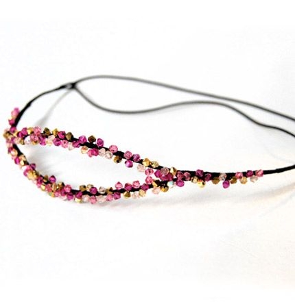 tocado diadema corona de pedreria con cristales en rosa fucsia y dorado para boda evento fiesta de taneke en apparentia