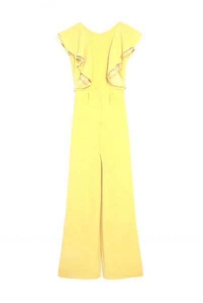 mono de volantes amarillo con escote en pico en la espalda de apparentia collection
