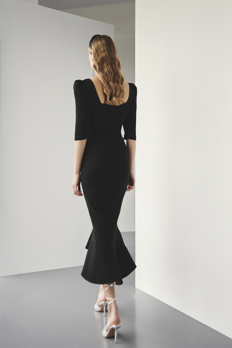 shopping online conjunto de top joya y falda con volante en crepe negro para invitada a evento bautizo, comunion, apparentia