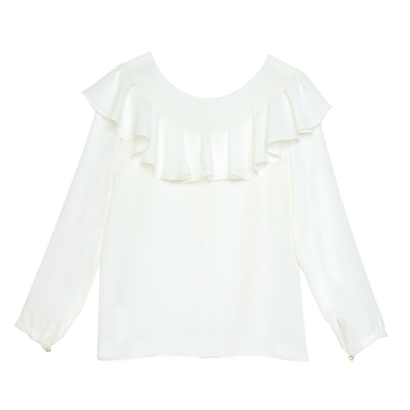 comprar online blusa blanca de vestir con volante para fiesta