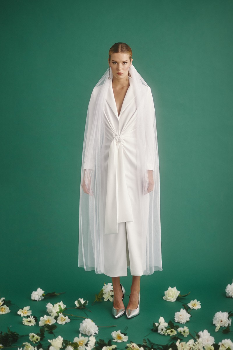  vestido midi drapeado con lazada blanco novia civil  segundo vestido boda madre bautizo comunion