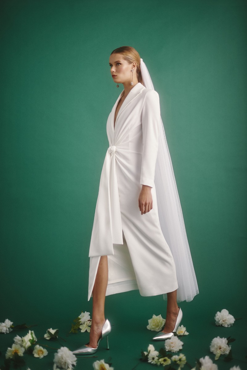 compra online vestido midi drapeado con lazada blanco novia civil  segundo vestido boda