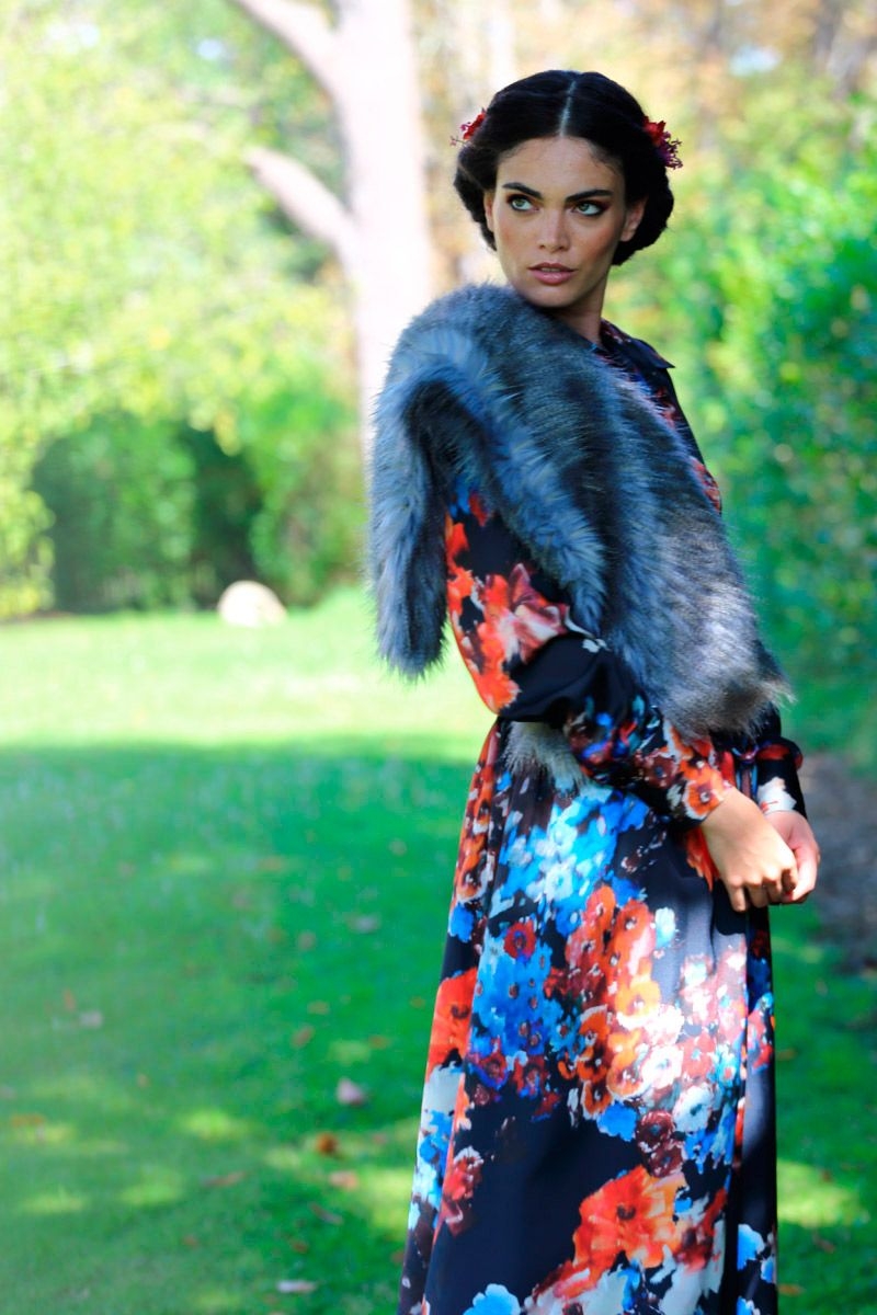 vestido camisero largo con estampado de flores de otoño invierno para eventos fiestas ocasiones especiales de apparentia