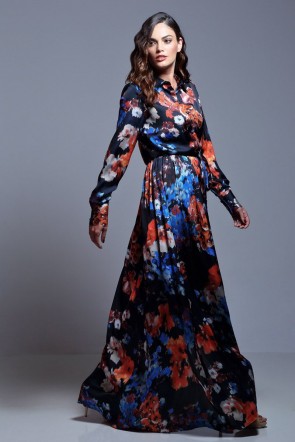 vestido camisero con estampado de flores largo de manga larga de otoño invierno para fiestas eventos y ocasiones especiales de apparentia