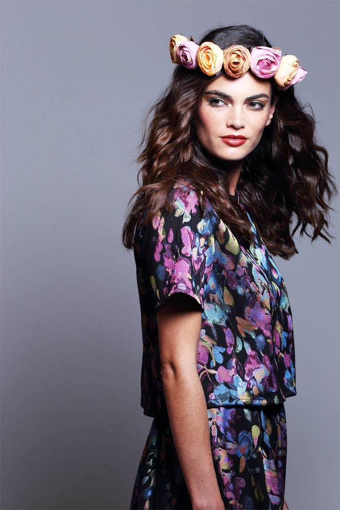 top de fiesta de manga corta con estampado negro azul rosa y verde de otoño invierno 2015 2016 para fiesta boda evento bautizo comunion nochevieja coctel de apparentia