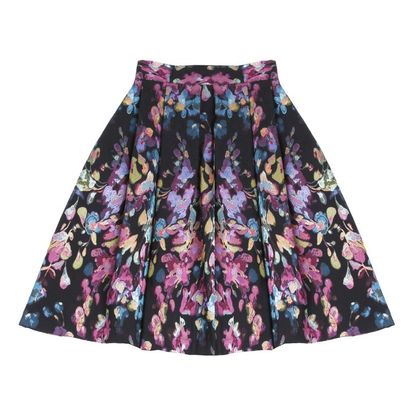 falda de vuelo midi de fiesta con estampado de flores negro verde azul rosa para otoño invierno para fiestas bodas bautizos eventos coctel nochevieja de apparentia