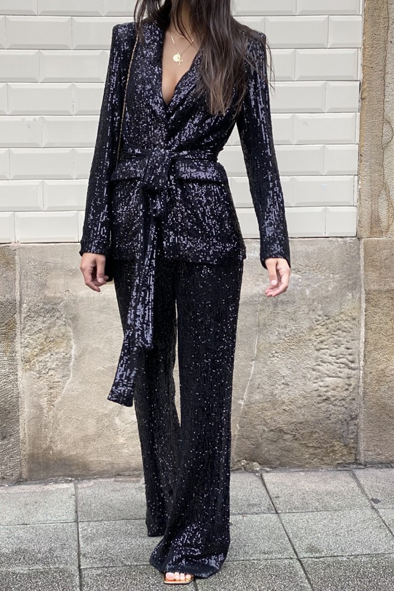 compra online pantalon de lentejuelas negro para invitada a boda, novia civil, fiesta, evento otoño invierno apparentia