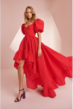 vestido brocado rojo para invitadas a boda de dia, graduacion, evento, compra online,