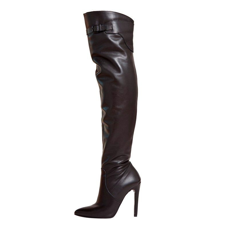 botas altas negras de piel con tacon Mas34