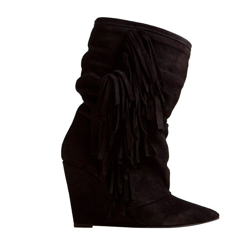 botin de ante negro con cuna y flecos de mas 34 en apparentia
