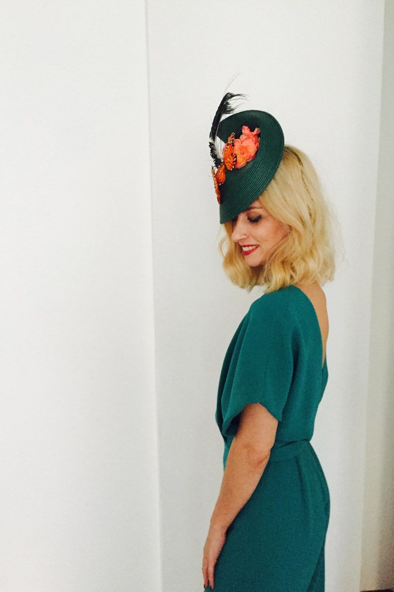 vestidos midi de fiesta verde botella de manga corta y escote en la espalda de boda fiesta coctel nochevieja de bouret en apparentia