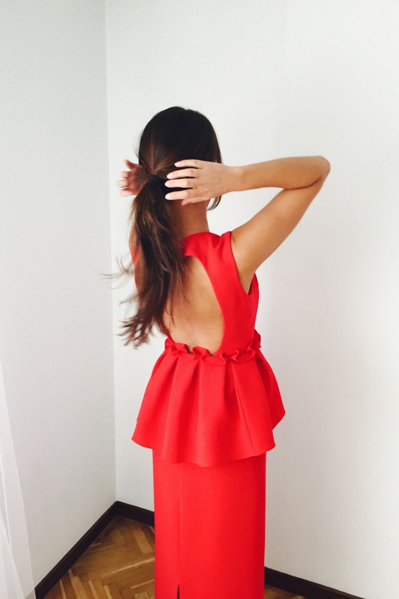 vestido rojo con volante peplum de otoño invierno para bodas eventos fiestas de bouret en apparentia