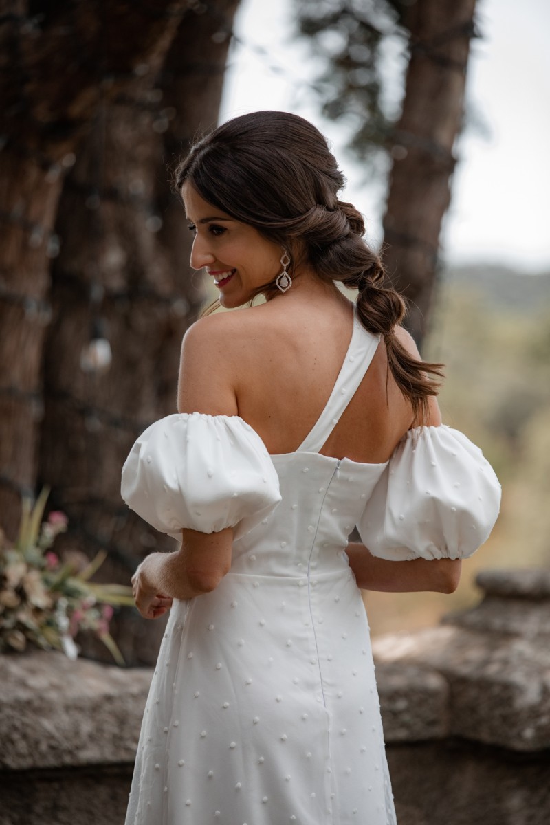 vestido largo blanco para novia civil para novia civil,  madre de bautizo o comunion de apparentia escote espalda 