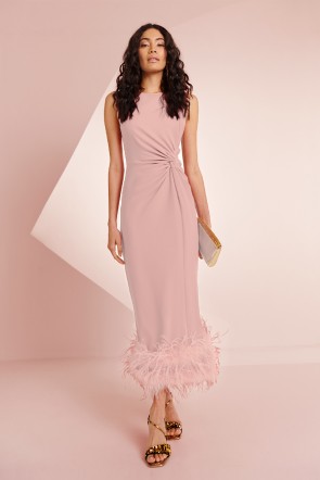 comprar  vestido rosa plumas para invitadas a boda de dia, graduacion, evento, comunion, pluma rosa