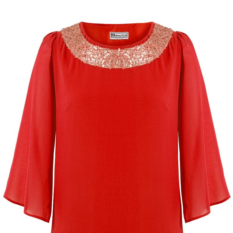 top de fiesta rojo de manga larga con lentejuelas de otono invierno para fiestas bodas eventos coctel nochevieja de arimoka en apparentia