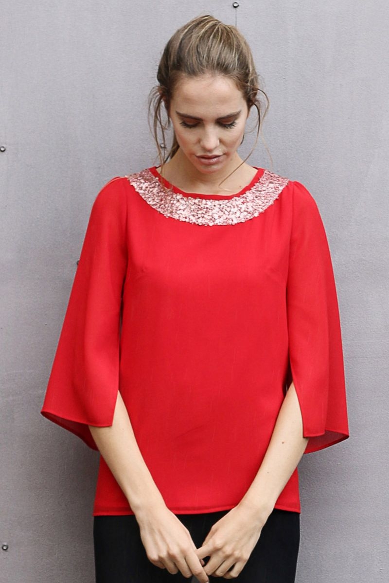 top de fiesta rojo de manga larga con lentejuelas de otono invierno para fiestas bodas eventos coctel nochevieja de arimoka en apparentia