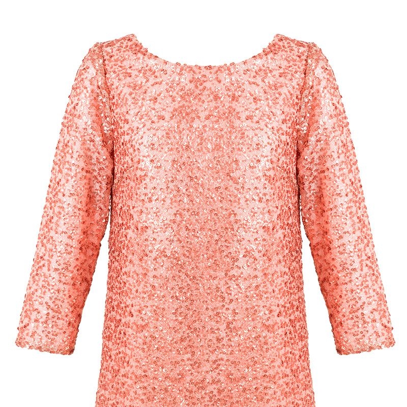 vestidos de lentejuelas rosa de corte evase con manga francesa de otono invierno para nochevieja fiestas eventos coctel de arimoka en apparentia