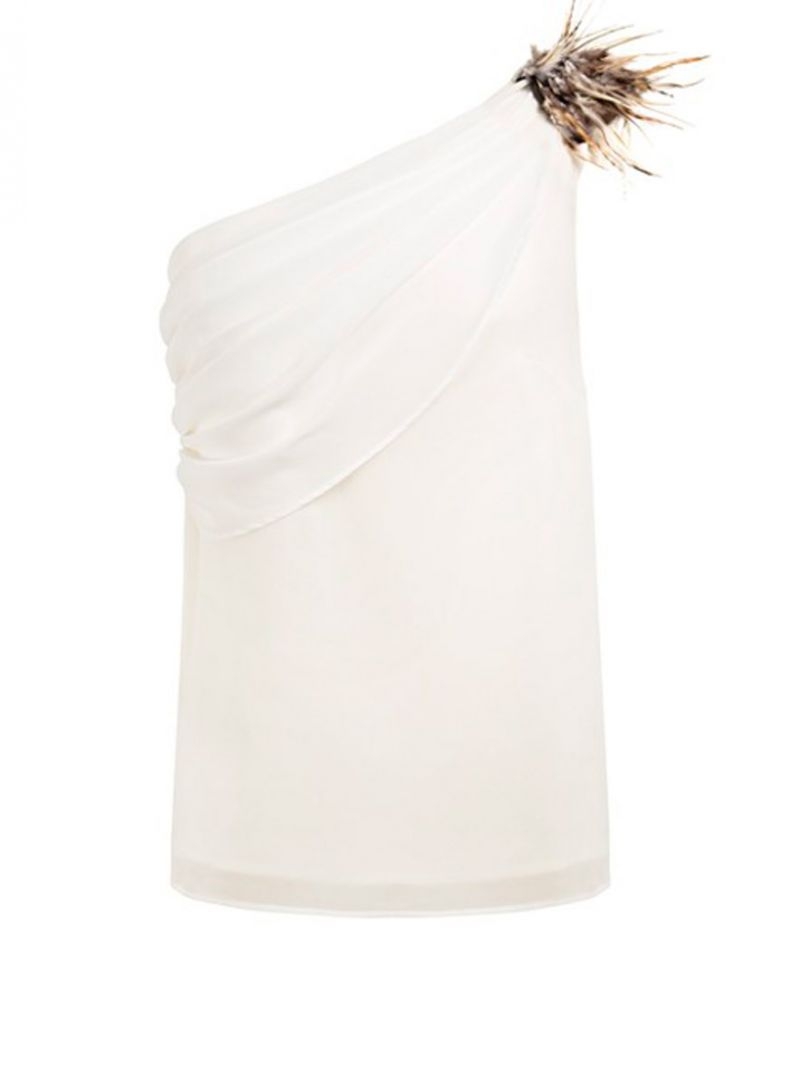 top asimetrico blanco con drapeado y plumas de arimoka en apparentia