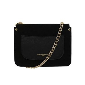 bolso de ante negro de colgar con cadena dorada de fiesta boda evento coctel de stella rittwagen en apparentia