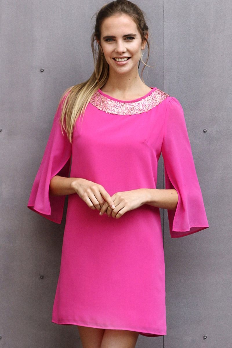 vestido rojo de fiesta con lentejuelas de manga larga