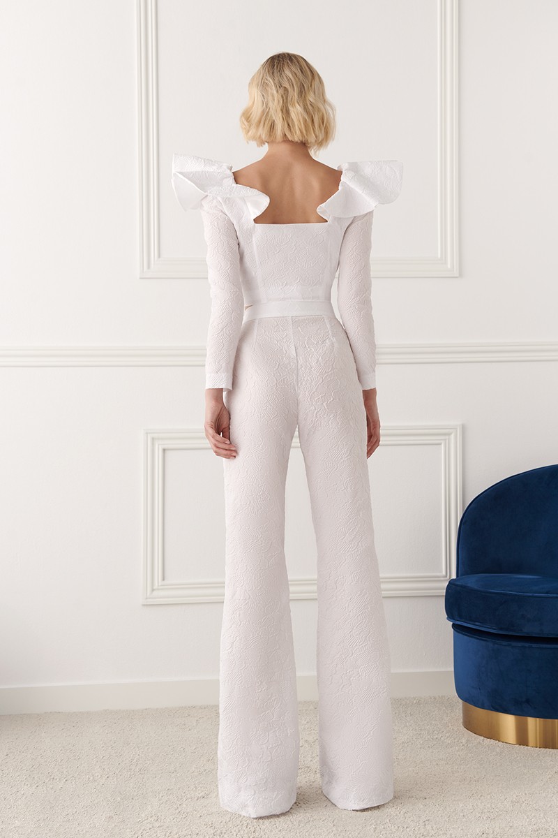 comprar Pantalon palazzo brocado blanco, para novia civil, boda, comunion, bautizo, evento, shop online, compra online
